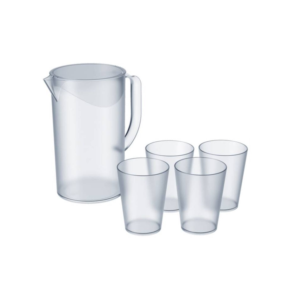 Set De Jarra 2 Lt + 4 Vasos 300 Ml Casual De Plástico