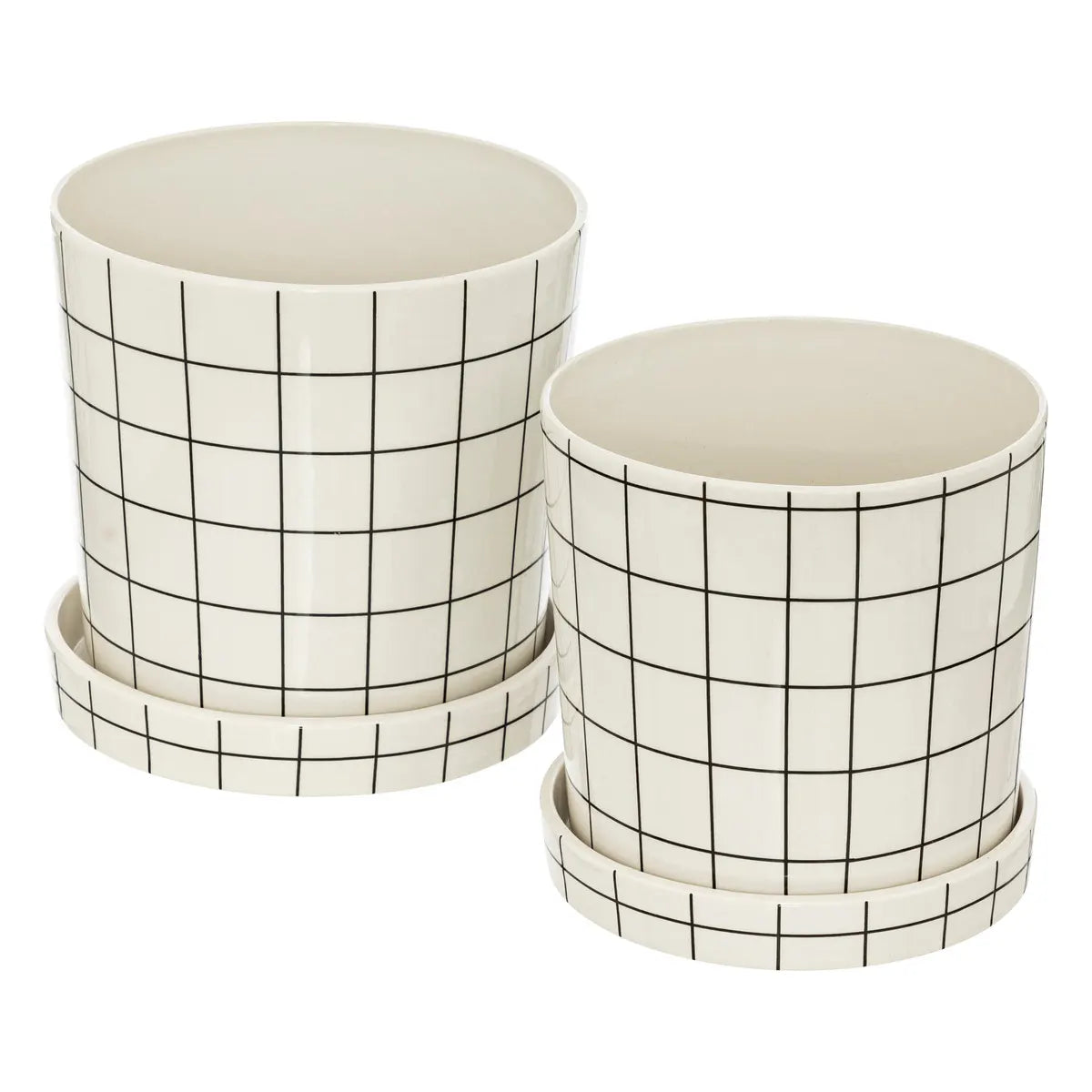 Set De 2 Macetas (Beige) Diseño Líneas Cuadriculadas De Cerámica