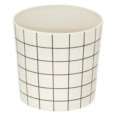 Set De 2 Macetas (Beige) Diseño Líneas Cuadriculadas De Cerámica