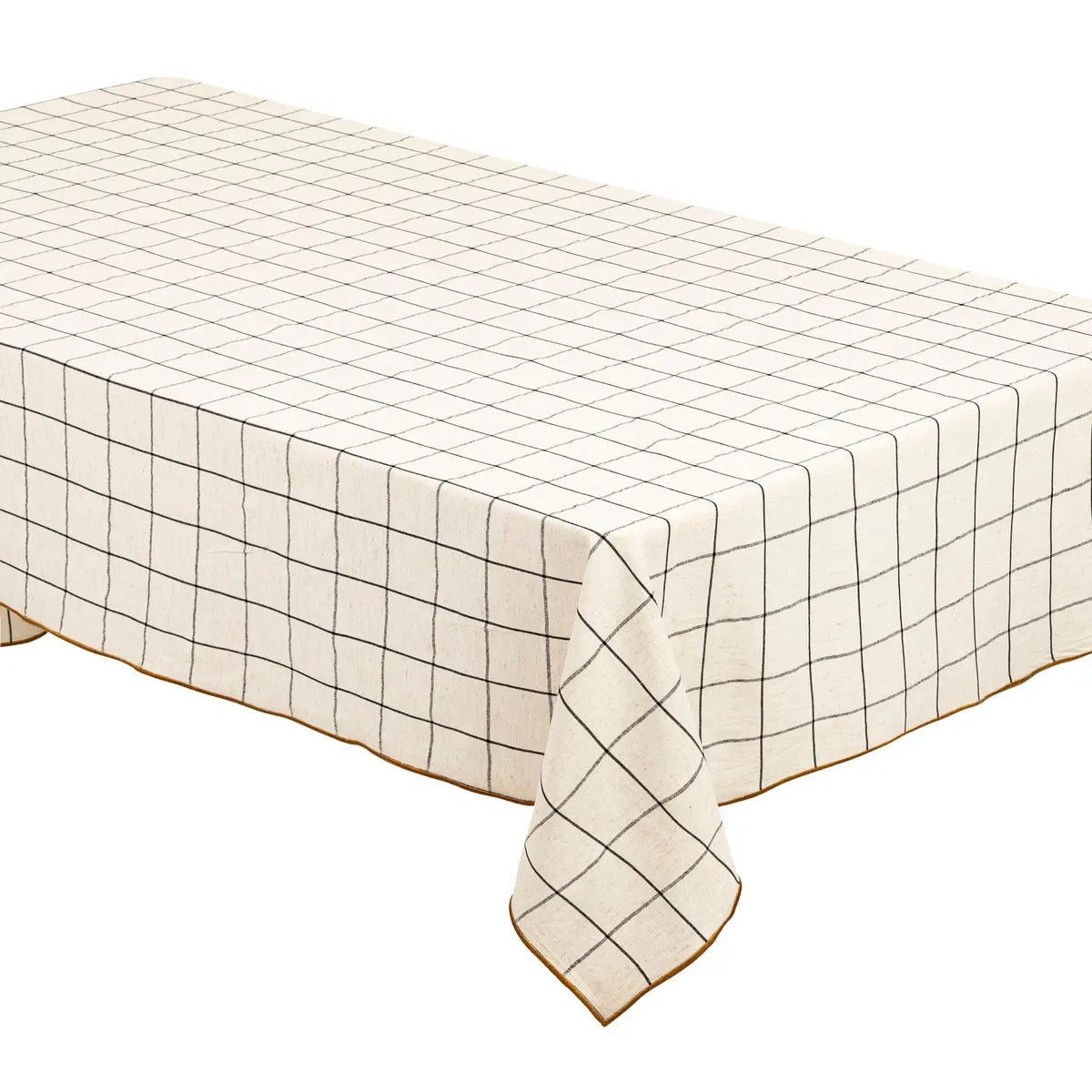 Mantel Para Mesa Rectangular (Beige) Diseño Líneas Cuadriculadas De Algodón