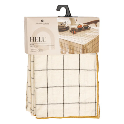 Mantel Para Mesa Rectangular (Beige) Diseño Líneas Cuadriculadas De Algodón