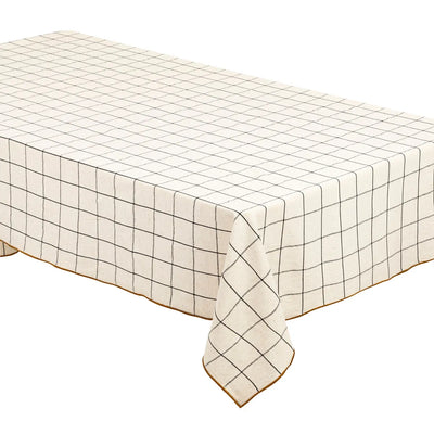 Mantel Para Mesa Rectangular (Beige) Diseño Líneas Cuadriculadas De Algodón