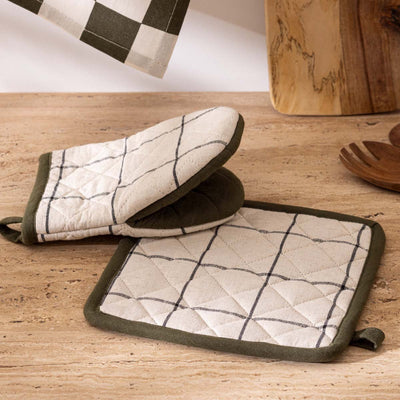 Set De Guante Y Agarradera (Beige) De Algodón