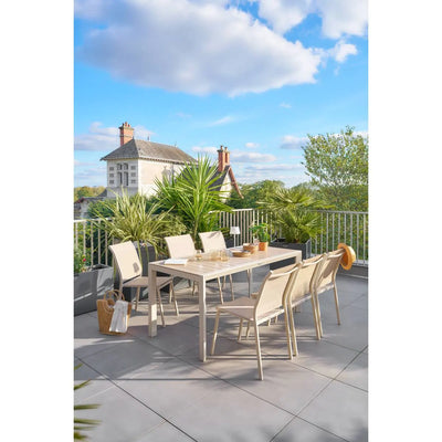 Mesa De Comedor Rectangular Color (Beige) Estructura De Aluminio