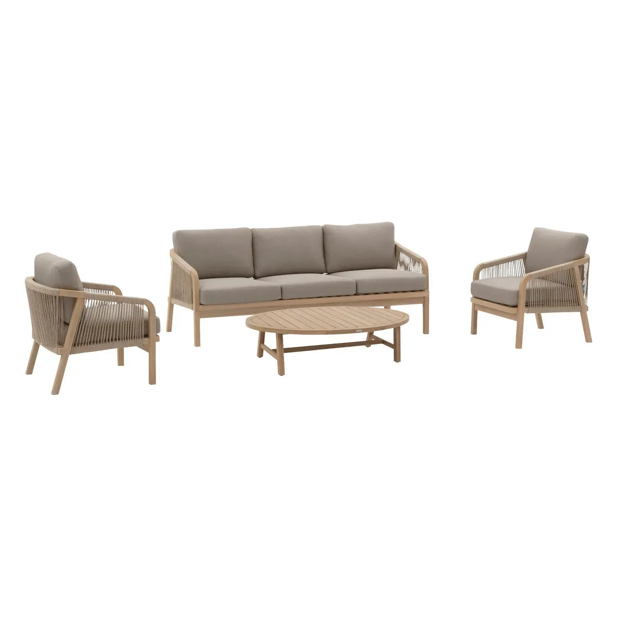 Juego De Terraza (Beige): Sofá + 2 Sillones + Mesa De Centro Estructura De Madera