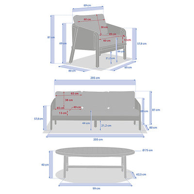 Juego De Terraza (Beige): Sofá + 2 Sillones + Mesa De Centro Estructura De Madera