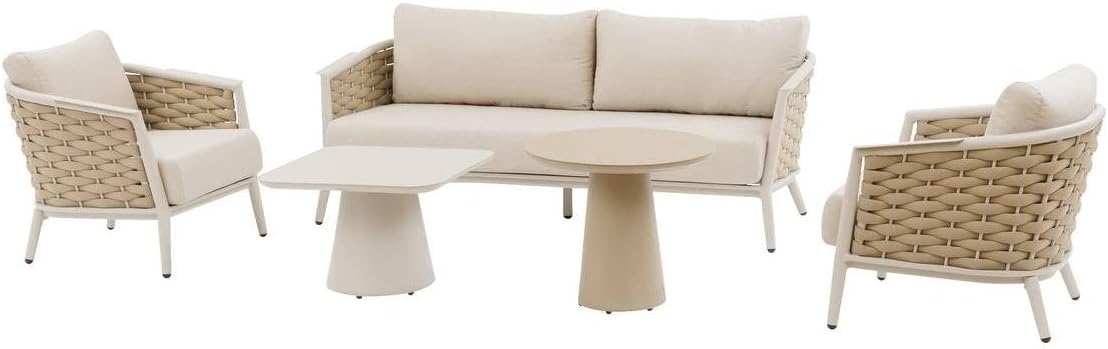 Juego De Terraza Color (Arcilla) : Sofa + 2 Sillones + 2 Mesas De Centro Estructura De Aluminio