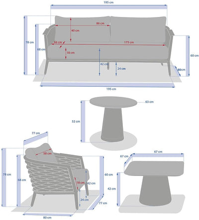 Juego De Terraza Color (Arcilla) : Sofa + 2 Sillones + 2 Mesas De Centro Estructura De Aluminio