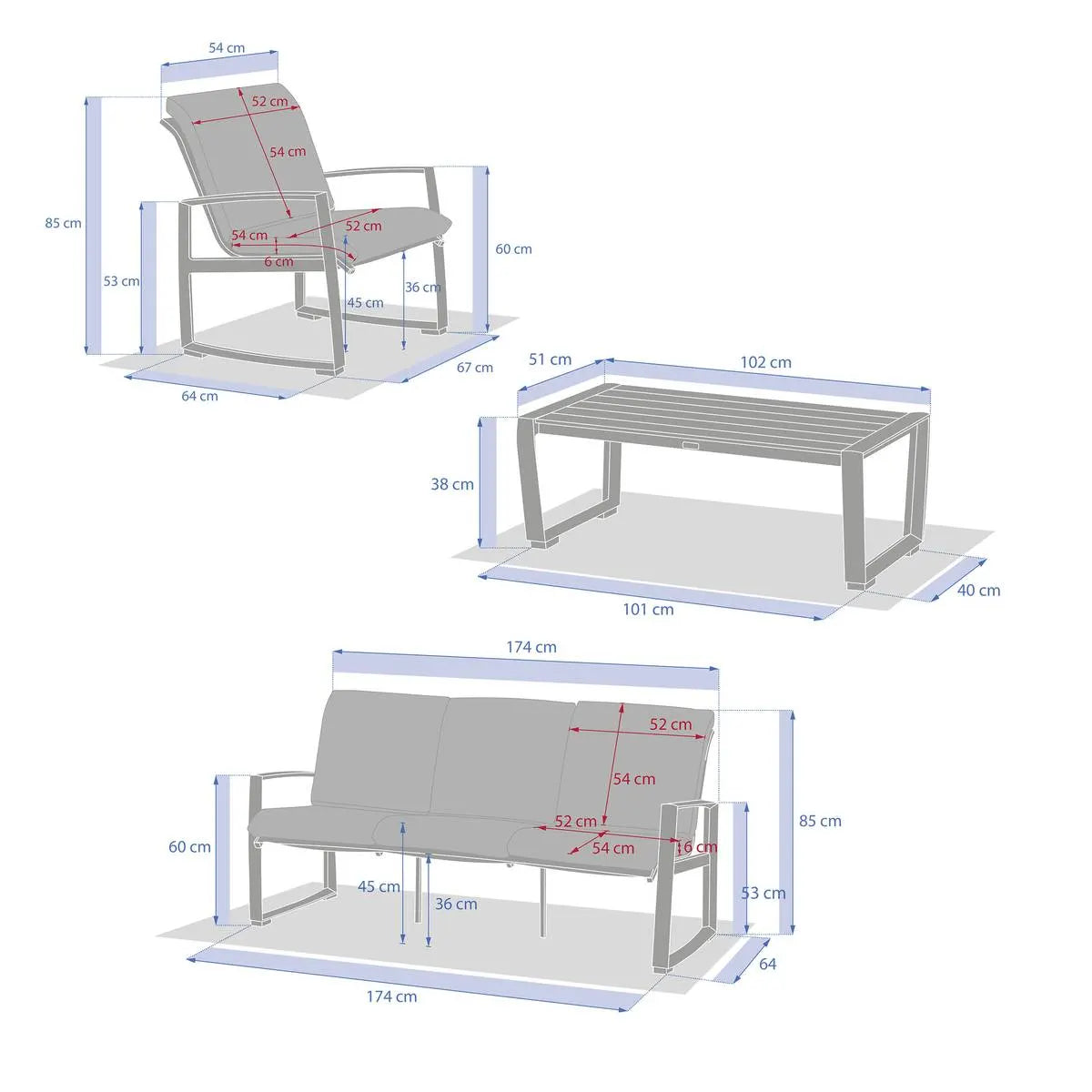 Juego De Terraza Color (Arcilla): Sofa + 2 Sillones + Mesa De Centro Estructura De Aluminio