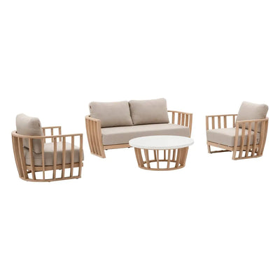 Juego De Terraza Color (Beige): Sofa + 2 Sillones + Mesa De Centro Estructura De Madera