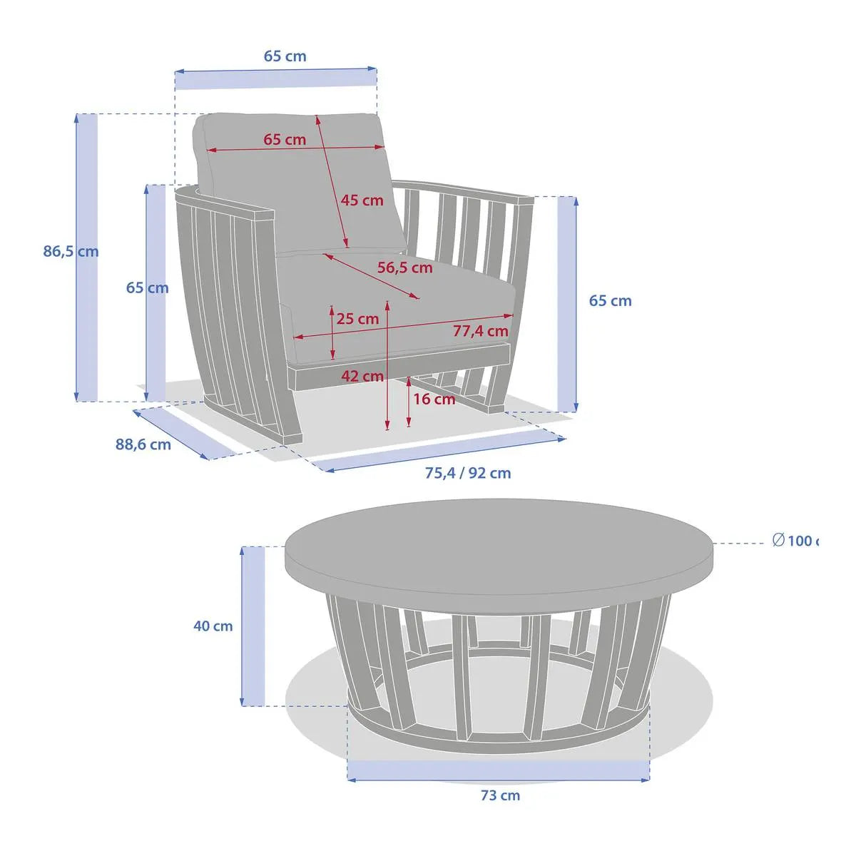 Juego De Terraza Color (Beige): Sofa + 2 Sillones + Mesa De Centro Estructura De Madera