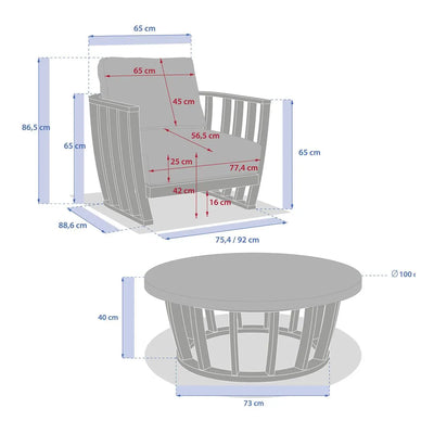 Juego De Terraza Color (Beige): Sofa + 2 Sillones + Mesa De Centro Estructura De Madera