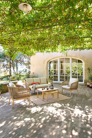 Juego De Terraza Color (Beige) : Sofa + 2 Sillones + 2 Mesas De Centro Estructura De Aluminio