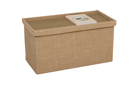 Banqueta Tapizada (Beige) Con Compartimento Estructura De Madera