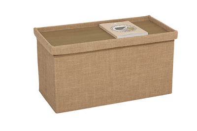 Banqueta Tapizada (Beige) Con Compartimento Estructura De Madera