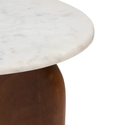 Mesa Auxiliar Tablero De Mármol Blanco Estructura De Madera
