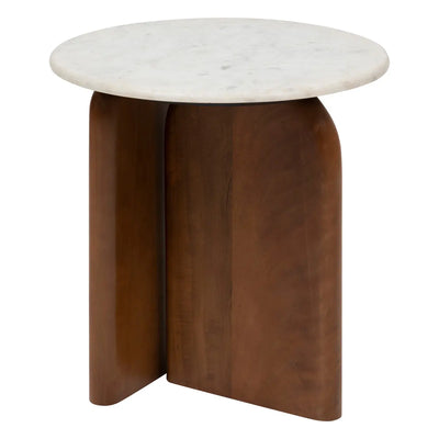Mesa Auxiliar Tablero De Mármol Blanco Estructura De Madera