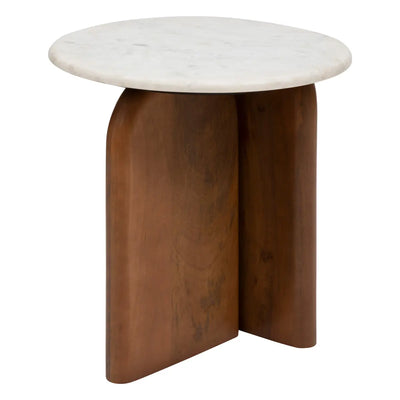 Mesa Auxiliar Tablero De Mármol Blanco Estructura De Madera