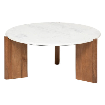 Mesa De Centro Tablero De Mármol Blanco Estructura De Madera
