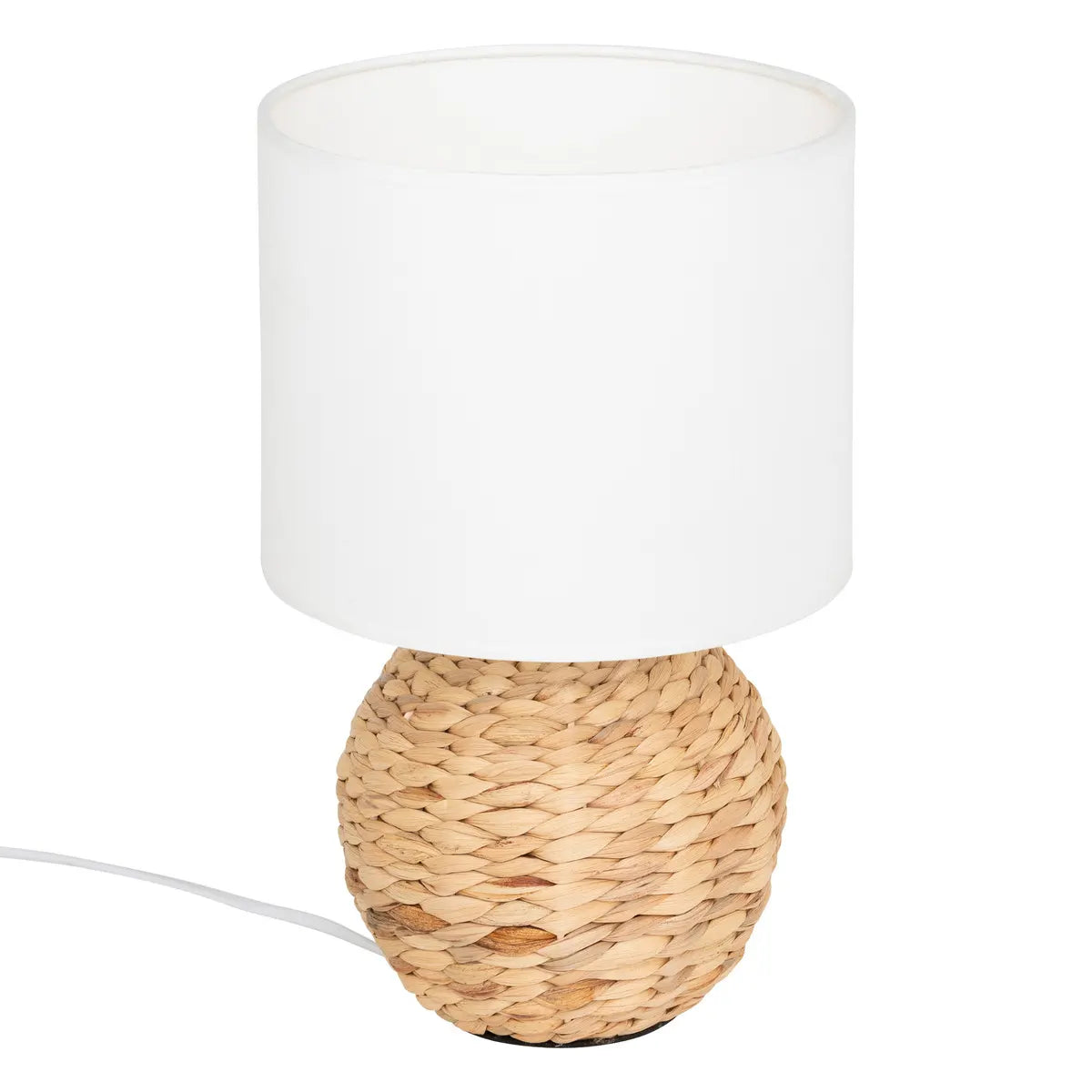 Lámpara De Mesa Base Natural Pantalla (Blanca) De Pvc