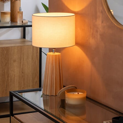Lámpara De Mesa Con Base (Natural) De Madera