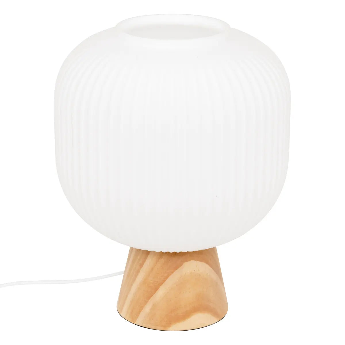 Lámpara De Mesa Pantalla De Vidrio Y Base (Natural) De Madera