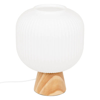 Lámpara De Mesa Pantalla De Vidrio Y Base (Natural) De Madera