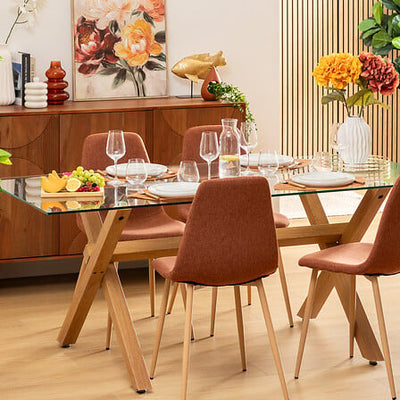 Mesa De Comedor Tablero De Vidrio Con Patas De Metal