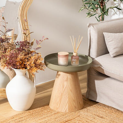 Mesa Auxiliar Tablero De Metal Base (Natural) De Madera