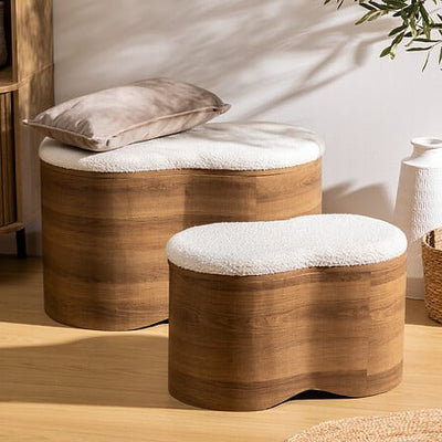 Set De 2 Banquetas Con Almacenamiento (Marrón) Estructura De Madera