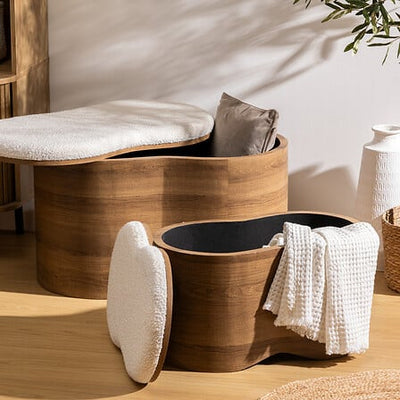 Set De 2 Banquetas Con Almacenamiento (Marrón) Estructura De Madera
