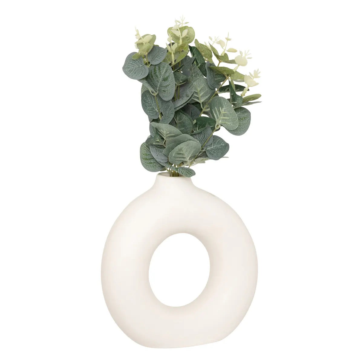 Maceta De Cerámica Diseño (Varios) Con Planta Artificial "Eucalipto" De Pvc