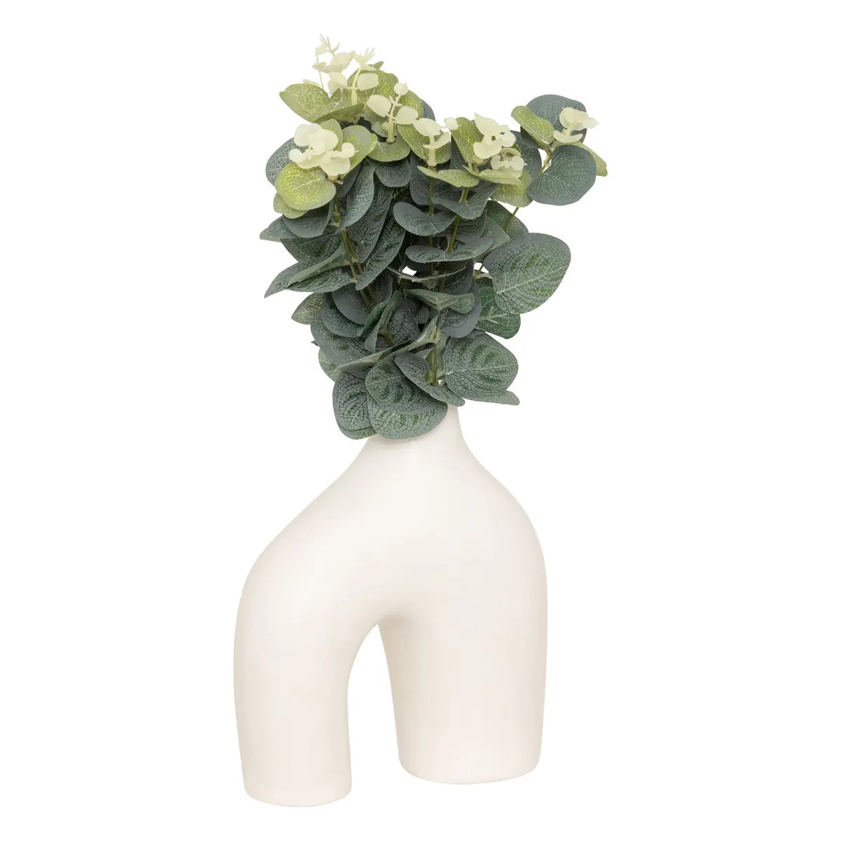 Maceta De Cerámica Diseño (Varios) Con Planta Artificial "Eucalipto" De Pvc