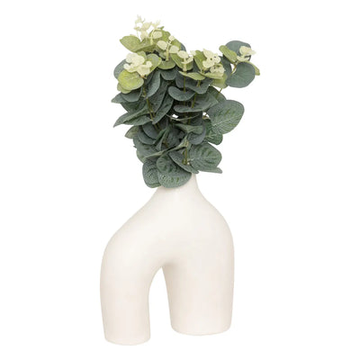 Maceta De Cerámica Diseño (Varios) Con Planta Artificial "Eucalipto" De Pvc