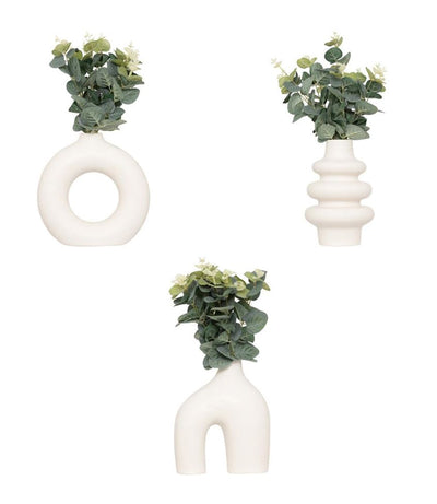 Maceta De Cerámica Diseño (Varios) Con Planta Artificial "Eucalipto" De Pvc