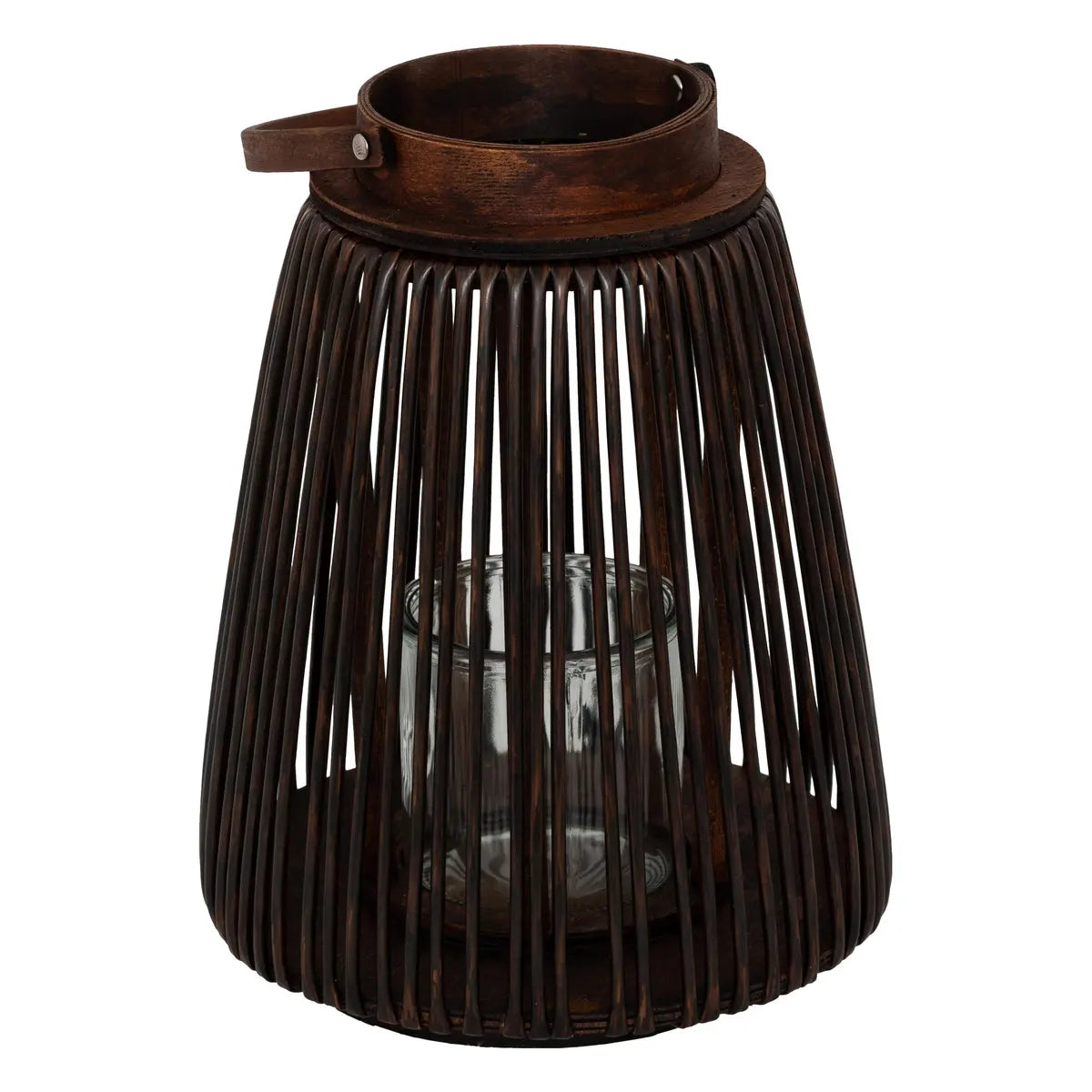 Linterna Decorativa (Marrón) Con Porta Vela De Vidrio