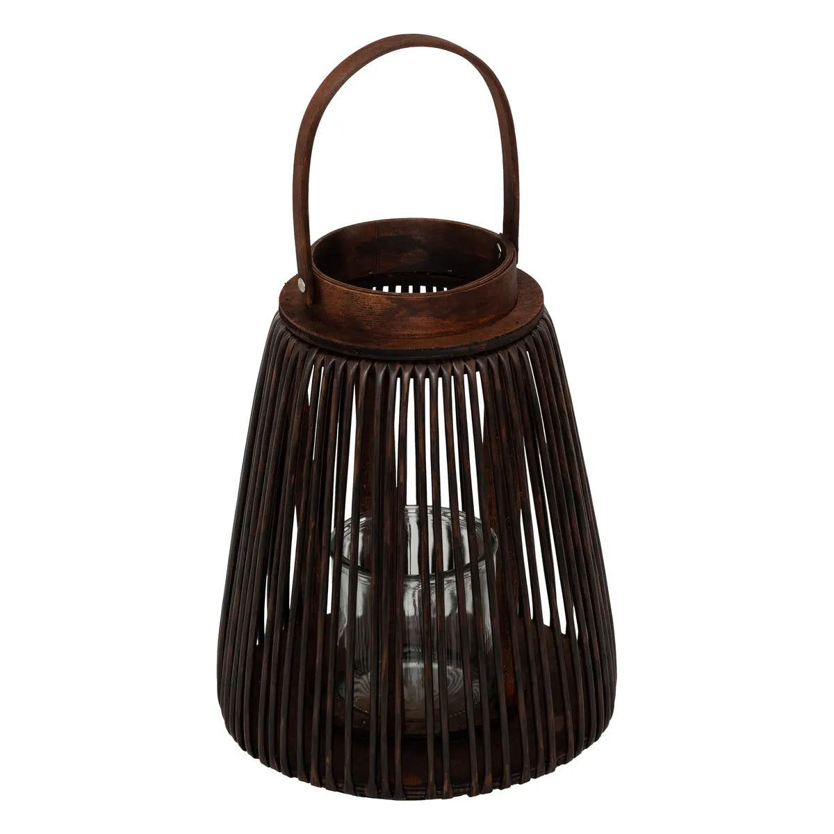Linterna Decorativa (Marrón) Con Porta Vela De Vidrio