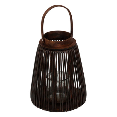 Linterna Decorativa (Marrón) Con Porta Vela De Vidrio