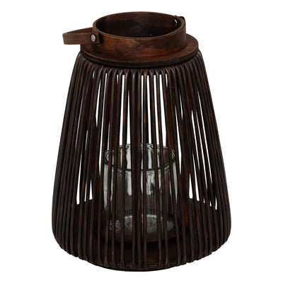 Linterna Decorativa (Marrón) Con Porta Vela De Vidrio