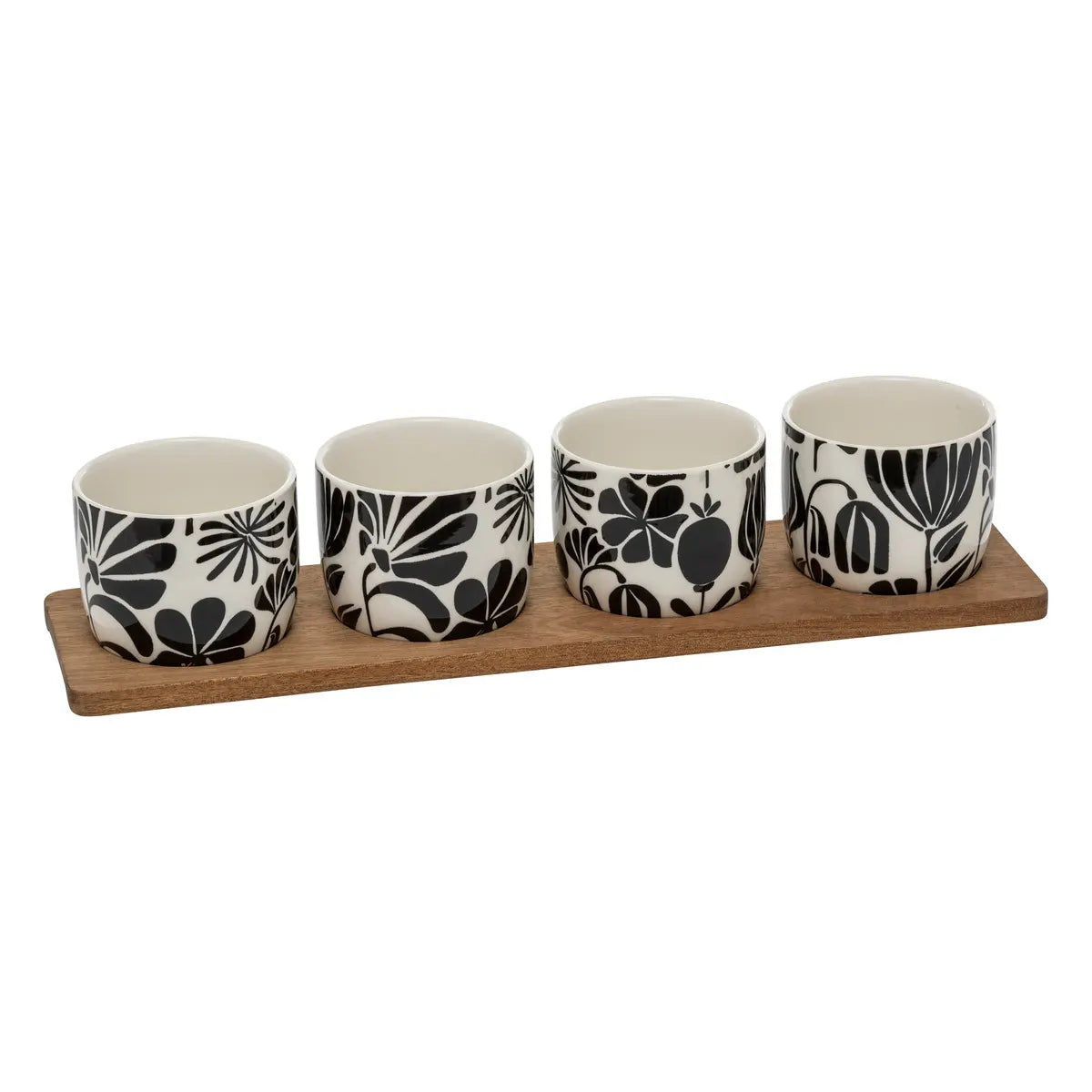 Tabla De Servir + Set De 4 Recipientes Para Aperitivos De Cerámica