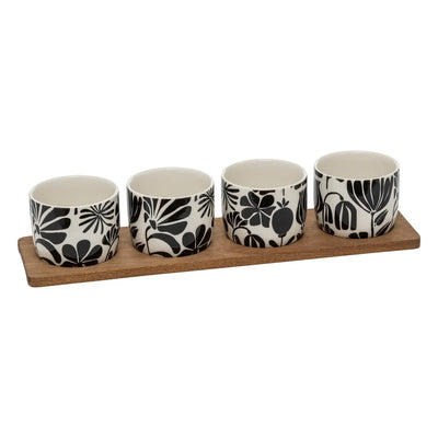 Tabla De Servir + Set De 4 Recipientes Para Aperitivos De Cerámica