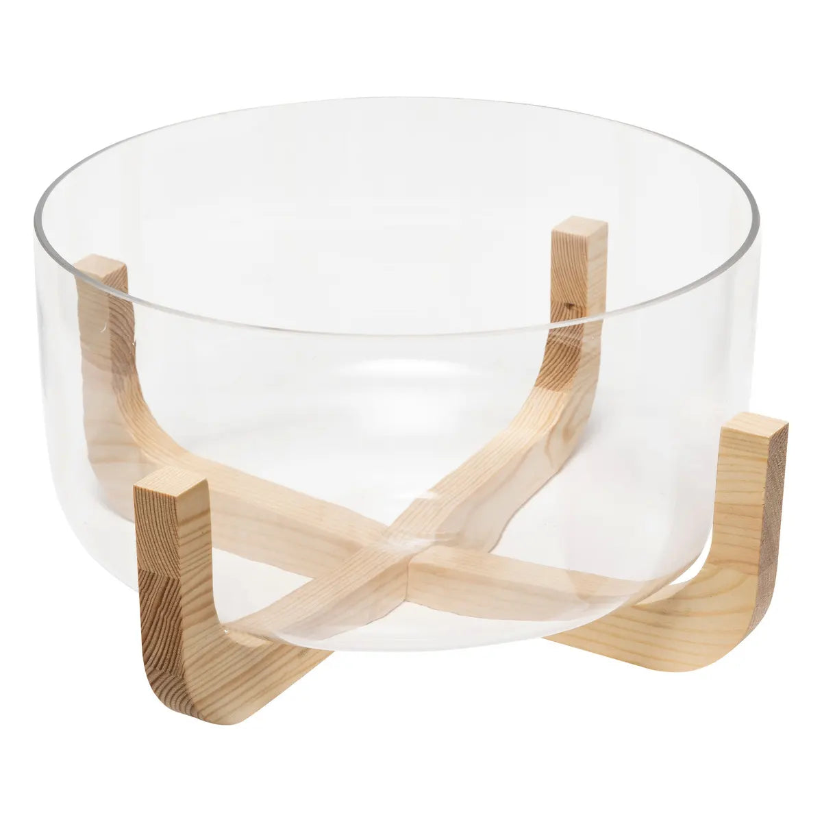 Ensaladera Con Base De Madera Y Bandeja (Transparente)  De Vidrio
