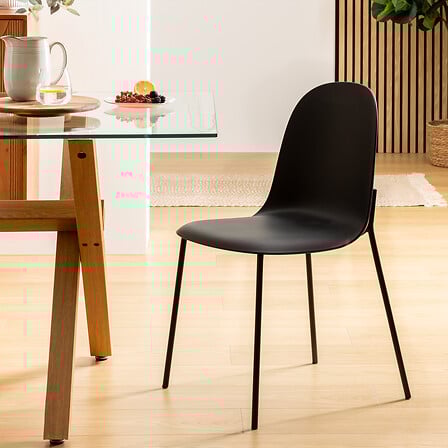 Silla De Comedor Pvc (Negro) Con Patas De Metal
