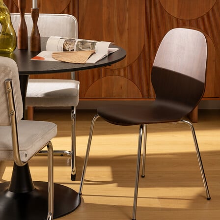 Silla De Comedor Patas De Metal Enchape Roble (Nogal) De Madera