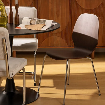 Silla De Comedor Patas De Metal Enchape Roble (Nogal) De Madera