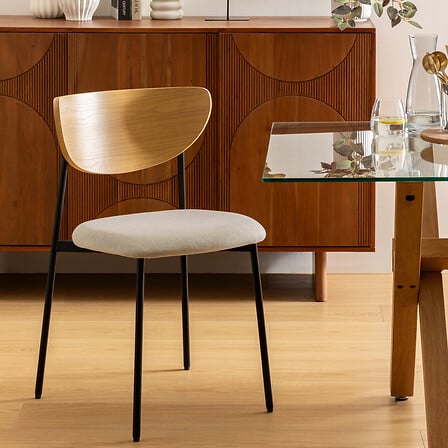 Silla De Comedor Tapizado (Beige) Patas De Metal Espaldar De Madera