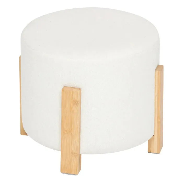 Banco Taburete Tapizado (Blanco) Patas De Madera