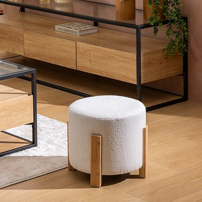 Banco Taburete Tapizado (Blanco) Patas De Madera