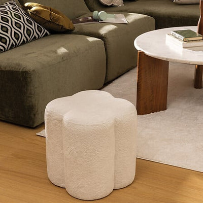 Pouff Decorativo Tapiz Chenilla (Blanco) Estructura De Madera