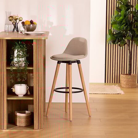 Silla Alta Para Bar Tapiz (Beige) Estructura De Madera